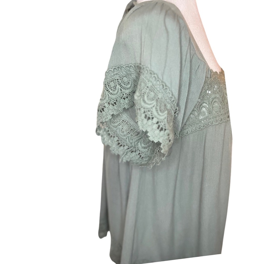 Papillon Sage Crinkle Lace Top Womens Large Green Crochet Boho Blouse PT-14060 - Picture 3 of 8